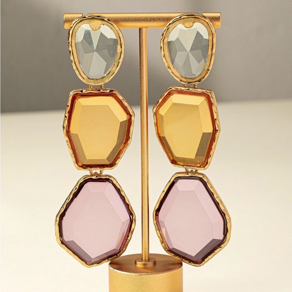 Elegant Multicolor Geometric Drop Earrings - Picture 4 of 4